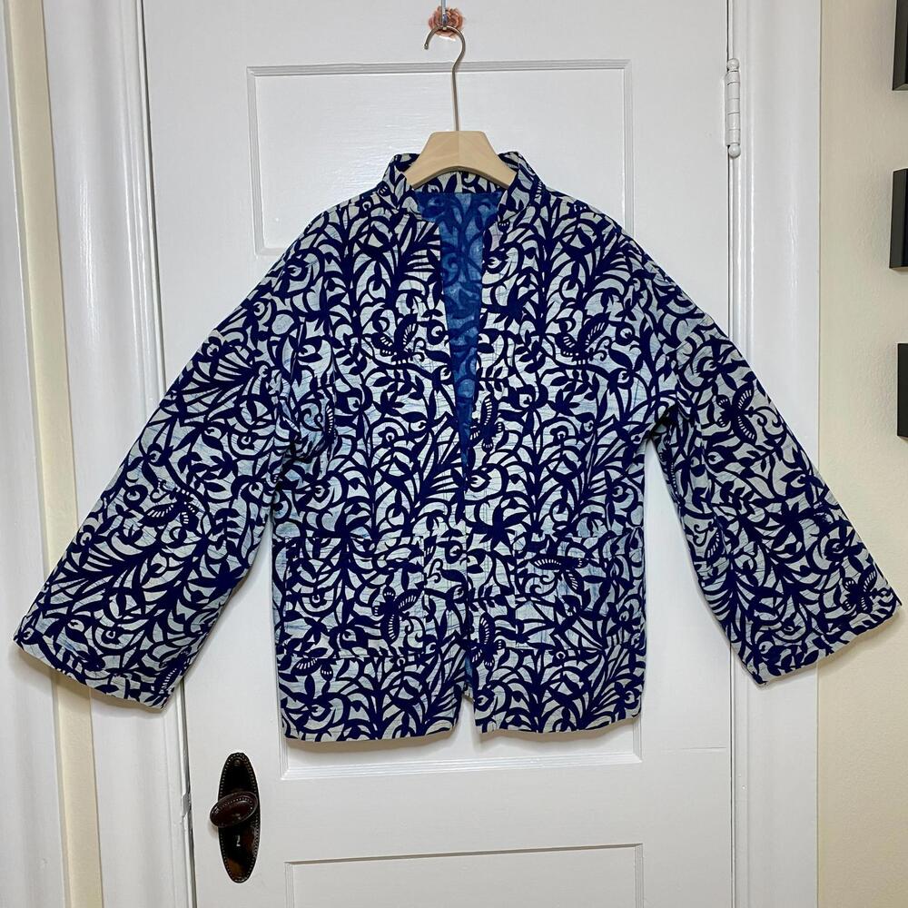 Kimono Jacket Womens XL Butterfly Pattern Block Print Handmade Boho Fairycore